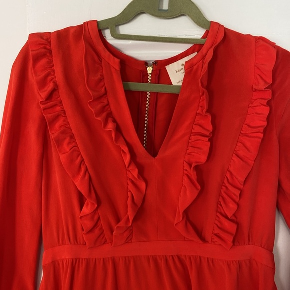 Red Silk Kate Spade Ruffle Dress - Picture 3 of 9